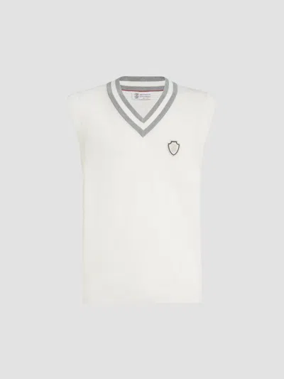 Brunello Cucinelli V-neck Cotton Knit Tank Top In White