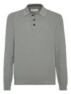 Brunello Cucinelli Knitted Cotton Polo Long Sleeves In Gray