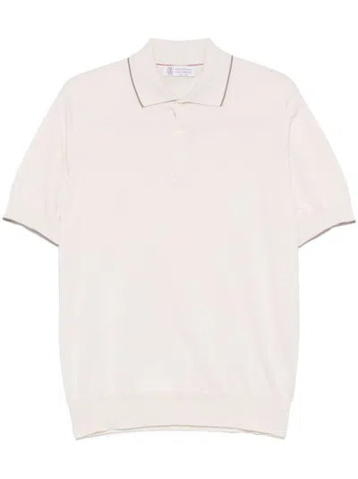 Brunello Cucinelli Men Cotton Knitted Polo Shirt In White