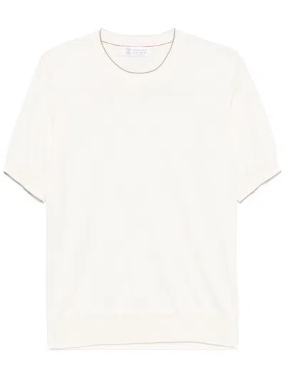 Brunello Cucinelli Men Cotton Lightweight Knit T-shirt With Contrast Details In Multicolor