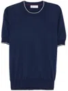 Brunello Cucinelli Men Cotton Lightweight Knit T-shirt With Contrast Details In Multicolor