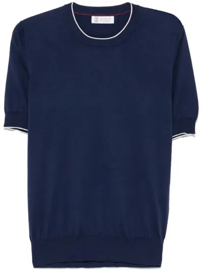 BRUNELLO CUCINELLI BRUNELLO CUCINELLI MEN COTTON LIGHTWEIGHT KNIT T-SHIRT WITH CONTRAST DETAILS
