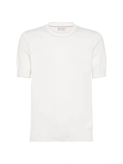Brunello Cucinelli Men's Cotton Lightweight Knit T-shirt With Contrast Details In Panama