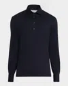 Brunello Cucinelli Long-sleeved Cotton Polo Shirt In Blue