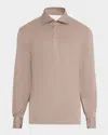 Brunello Cucinelli Men's Cotton Long-sleeve Polo Shirt In Neutral