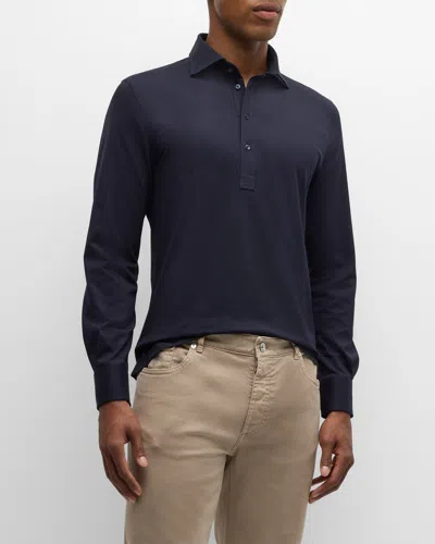 BRUNELLO CUCINELLI MEN'S COTTON LONG-SLEEVE POLO SHIRT