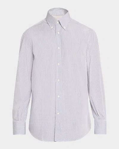 Brunello Cucinelli Men's Cotton Micro-gingham Sport Shirt In Blue