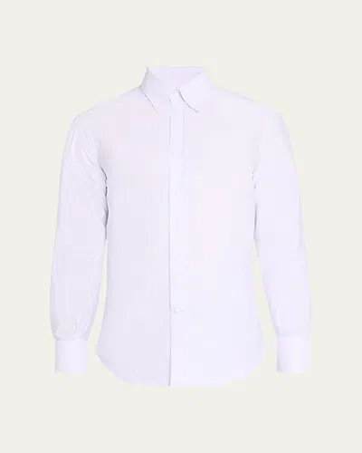 Brunello Cucinelli Men's Cotton Micro-stripe Sport Shirt In White Lavender
