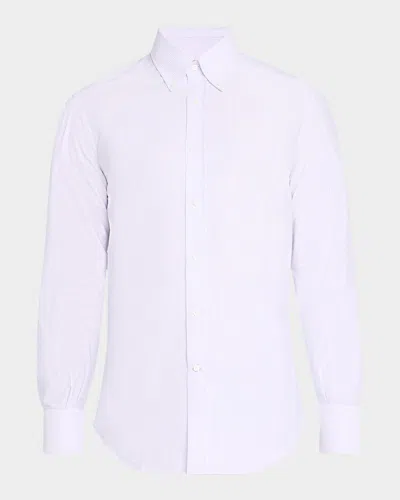 Brunello Cucinelli Men's Cotton Micro-stripe Sport Shirt In White Lavender