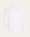 Brunello Cucinelli Men's Cotton Mini Stripe Sport Shirt In White And Brown