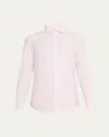 Brunello Cucinelli Men's Cotton Mini Stripe Sport Shirt In White/coral