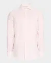 Brunello Cucinelli Men's Cotton Bacchetta Stripe Sport Shirt In White/coral