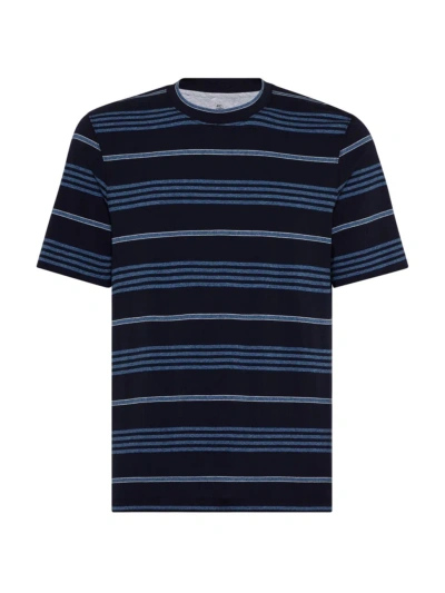Brunello Cucinelli Men's Cotton Multi Stripe Jersey Crew Neck T-shirt In Black