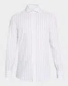 Brunello Cucinelli Striped Pattern Linen Shirt In White And Pearl