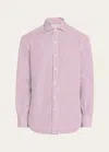 Brunello Cucinelli Men's Cotton Pinstripe Sport Shirt In White/red