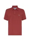 Brunello Cucinelli Men's Cotton Piqua Polo Shirt With Printed Logo In Red