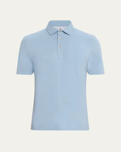 Brunello Cucinelli Men's Cotton Pique Polo Shirt In Blue