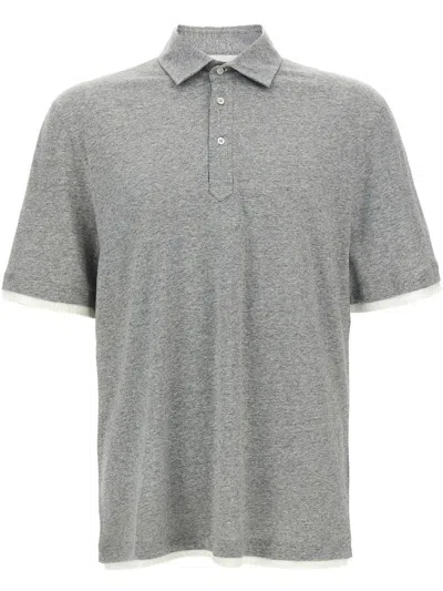 Brunello Cucinelli Men Cotton Polo In White