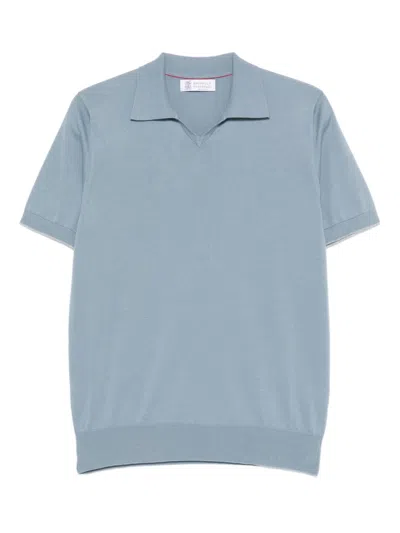 Brunello Cucinelli Short Sleeved Ribbed Polo Shirt In Gray
