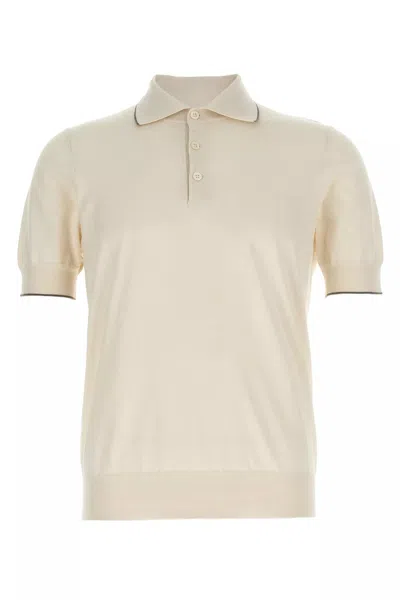 Brunello Cucinelli Men Cotton Polo Shirt In White