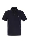 Brunello Cucinelli Cotton Polo Shirt With Printed Logo In Navy