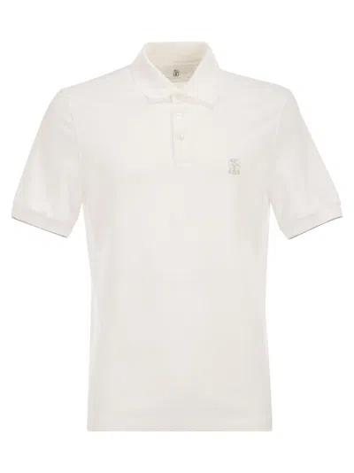 Brunello Cucinelli Men Cotton Polo Shirt With Printed Logo In White