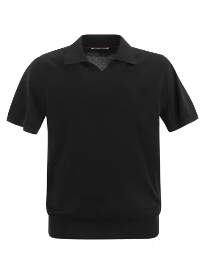 Brunello Cucinelli Men Cotton Polo Style Sweater In Black