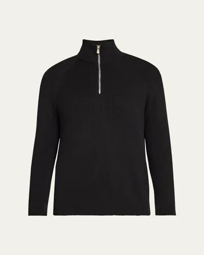 Brunello Cucinelli Ribbed Cotton Half-zip Sweater In Black
