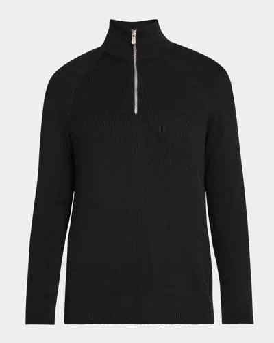 Brunello Cucinelli Men's Cotton Rib Half-zip Sweater In Black