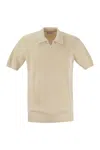 Brunello Cucinelli Light Grey Ribbed Knit Cotton Polo Collar Sweater For Men In Black