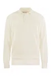 Brunello Cucinelli Cotton Rib Knit Polo Shirt With Long Raglan Sleeve In Cream