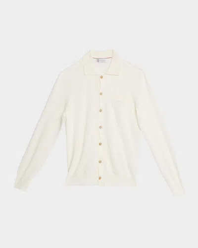 Brunello Cucinelli Men's Cotton Ribbed Cardigan In Neutral