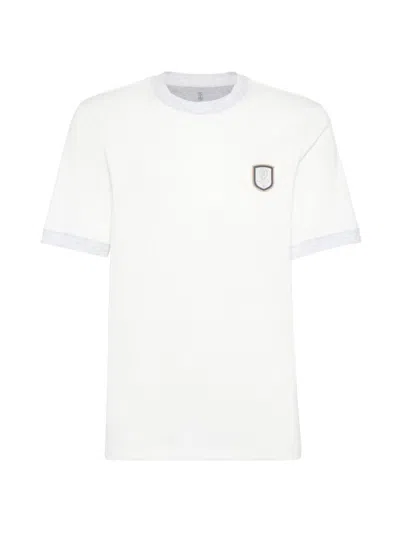 Brunello Cucinelli Men's Cotton Ribbed Jersey T-shirt In Off White