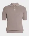 Brunello Cucinelli Men's Cotton Ribbed Short-sleeve Polo Sweater In Light Brown