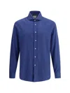 Brunello Cucinelli Tailored Herringbone Shirt Collar Button-down In Blue