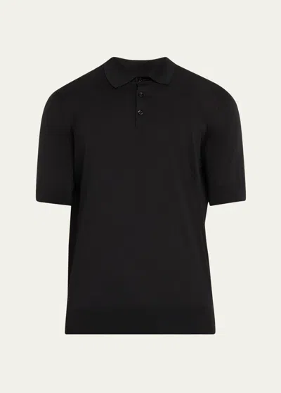 Brunello Cucinelli Men's Cotton-silk Polo Shirt In C101-black
