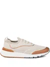 Brunello Cucinelli Canvas Sneakers With Contrasting Toe Cap In Brown
