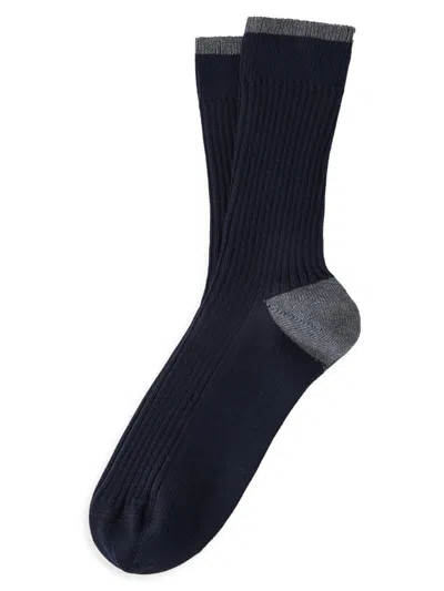 Brunello Cucinelli Cotton Ribbed Socks In Blue