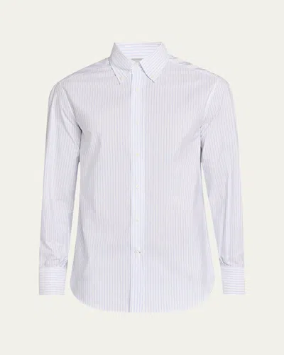 BRUNELLO CUCINELLI MEN'S COTTON STRIPE BUTTON-COLLAR SPORT SHIRT