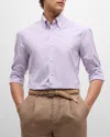Brunello Cucinelli Men's Cotton Stripe-print Button-down Shirt In White/purple