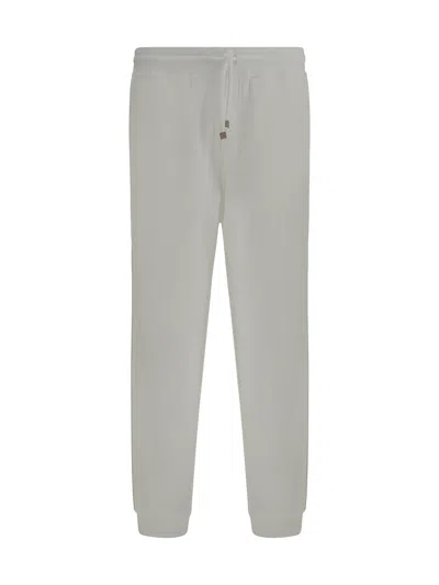 Brunello Cucinelli Leisure Fit Cotton Gabardine Trousers With Drawstring And Double Darts In White
