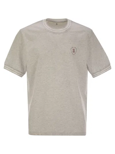 Brunello Cucinelli Men Cotton T-shirt With Printed Logo In Neutral