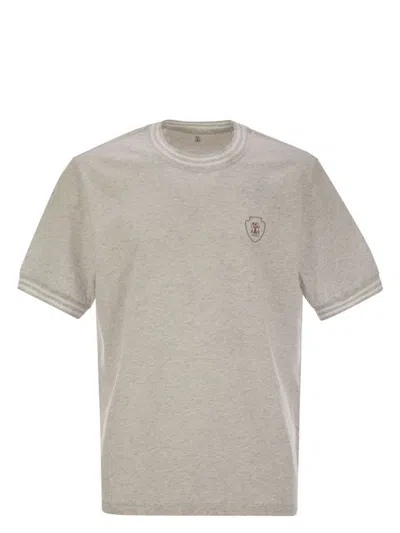 BRUNELLO CUCINELLI MEN'S COTTON T-SHIRT WITH PRINTED LOGO