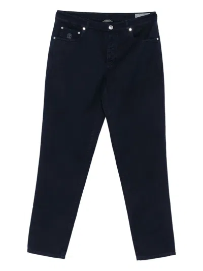 Brunello Cucinelli Logo-embroidered Jeans In Blue