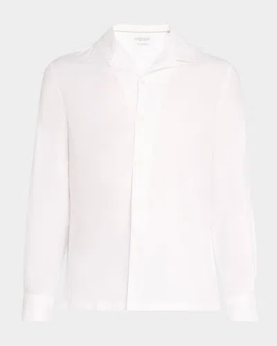 Brunello Cucinelli Men's Cotton Twill Camp-collar Sport Shirt In White