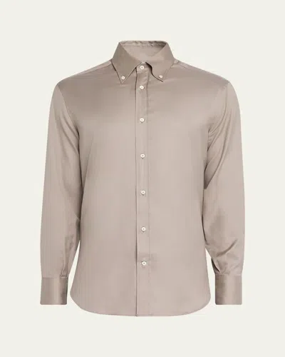 BRUNELLO CUCINELLI MEN'S COTTON TWILL CASUAL BUTTON-DOWN SHIRT