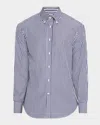 Brunello Cucinelli Men's Cotton Wide Stripe Button-collar Sport Shirt In Blue