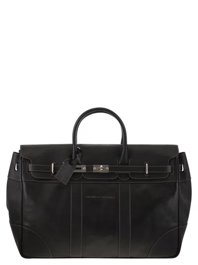 Brunello Cucinelli Men Country Bag In Calfskin With Grain In Black