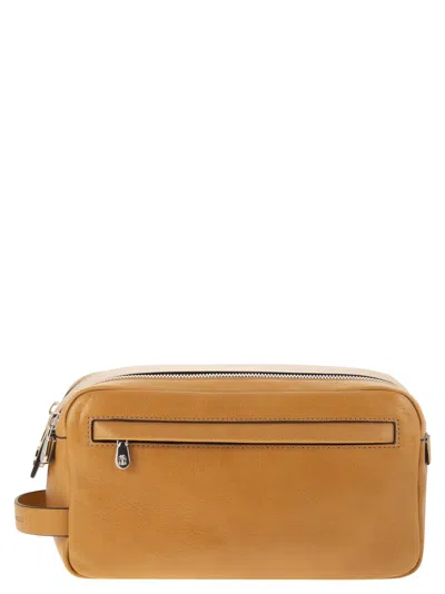 Brunello Cucinelli Men Cowhide Beauty Case With Double Zip In Brown