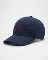 Brunello Cucinelli Linen-wool-silk Embroidered Baseball Cap In Navy